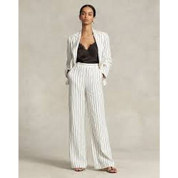 Women’s Ralph Lauren white linen pin stripe wide leg Andover pant size 18 NWT - Picture 2 of 5